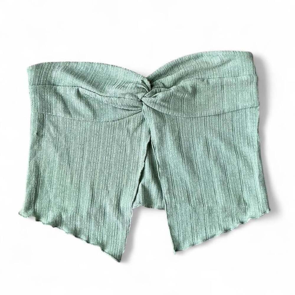 Princess Polly Sage Green Ribbed Twist Front Tube Top Size US 8